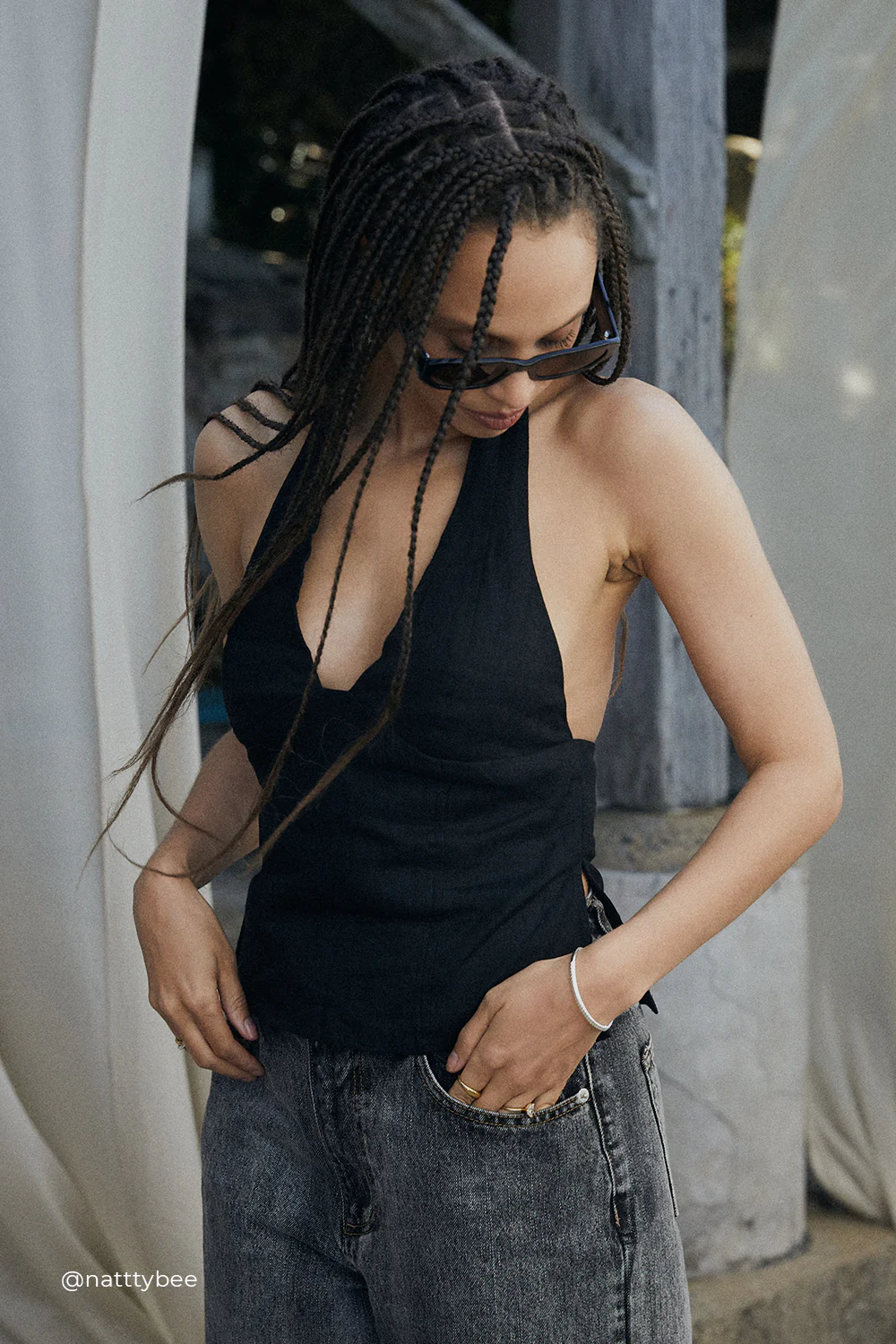AUDREY BLACK LINEN HALTER TOP - Image 3