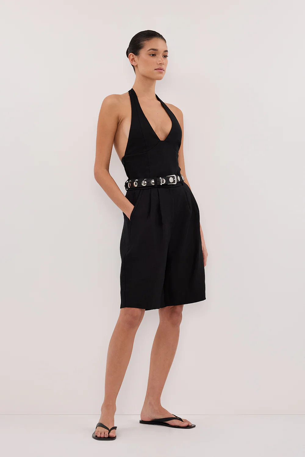 AUDREY BLACK LINEN HALTER TOP - Image 4