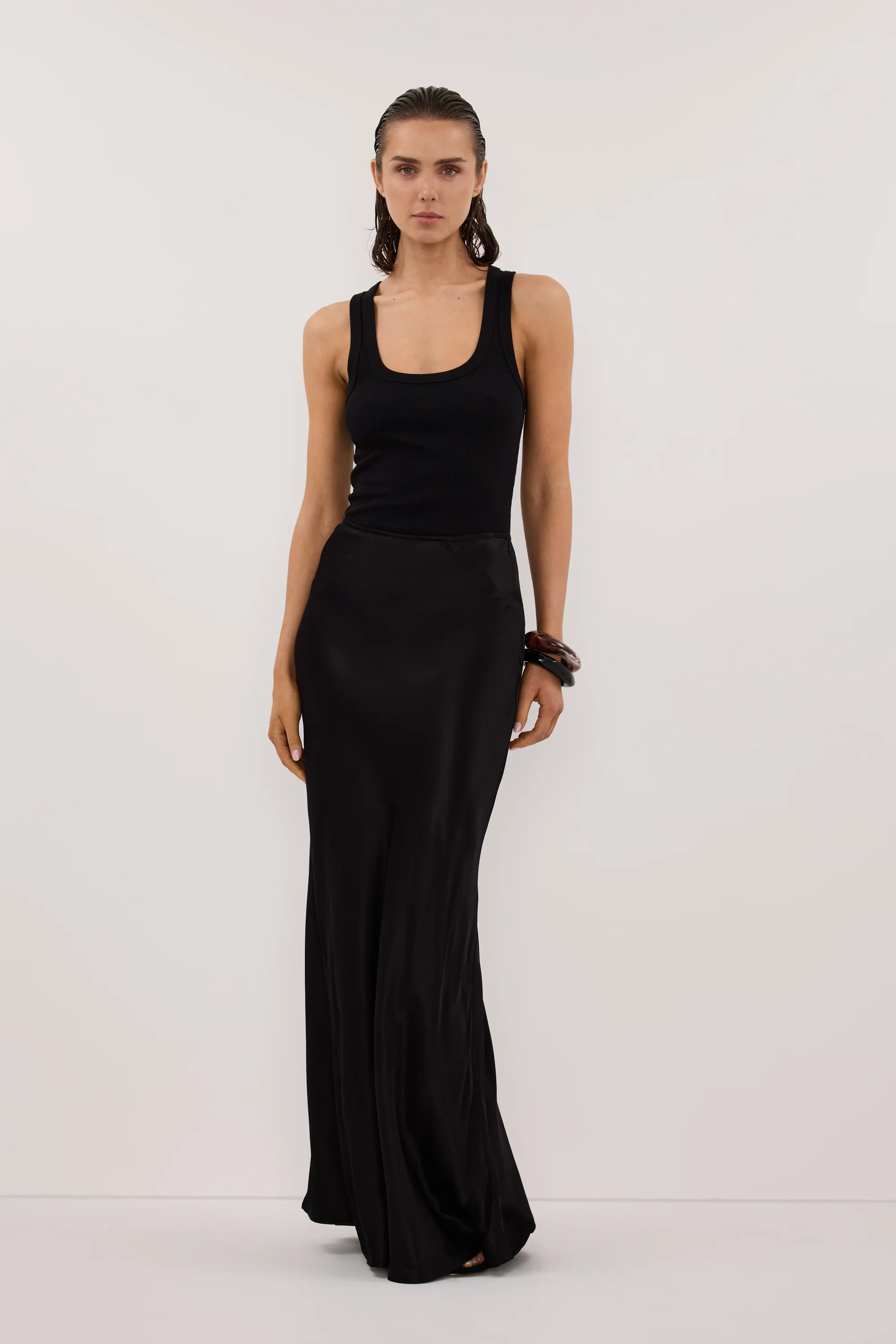 CHARLI BLACK SATIN MAXI SKIRT - Image 6
