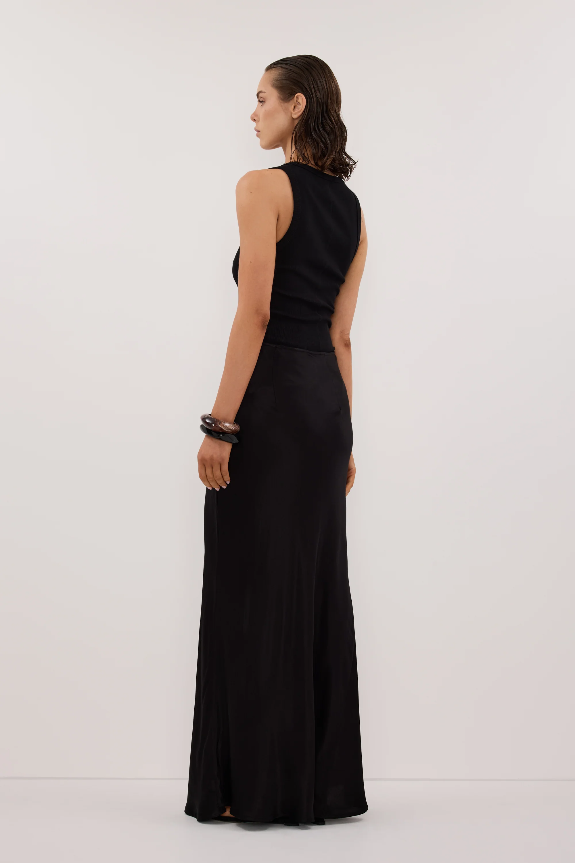 CHARLI BLACK SATIN MAXI SKIRT - Image 7