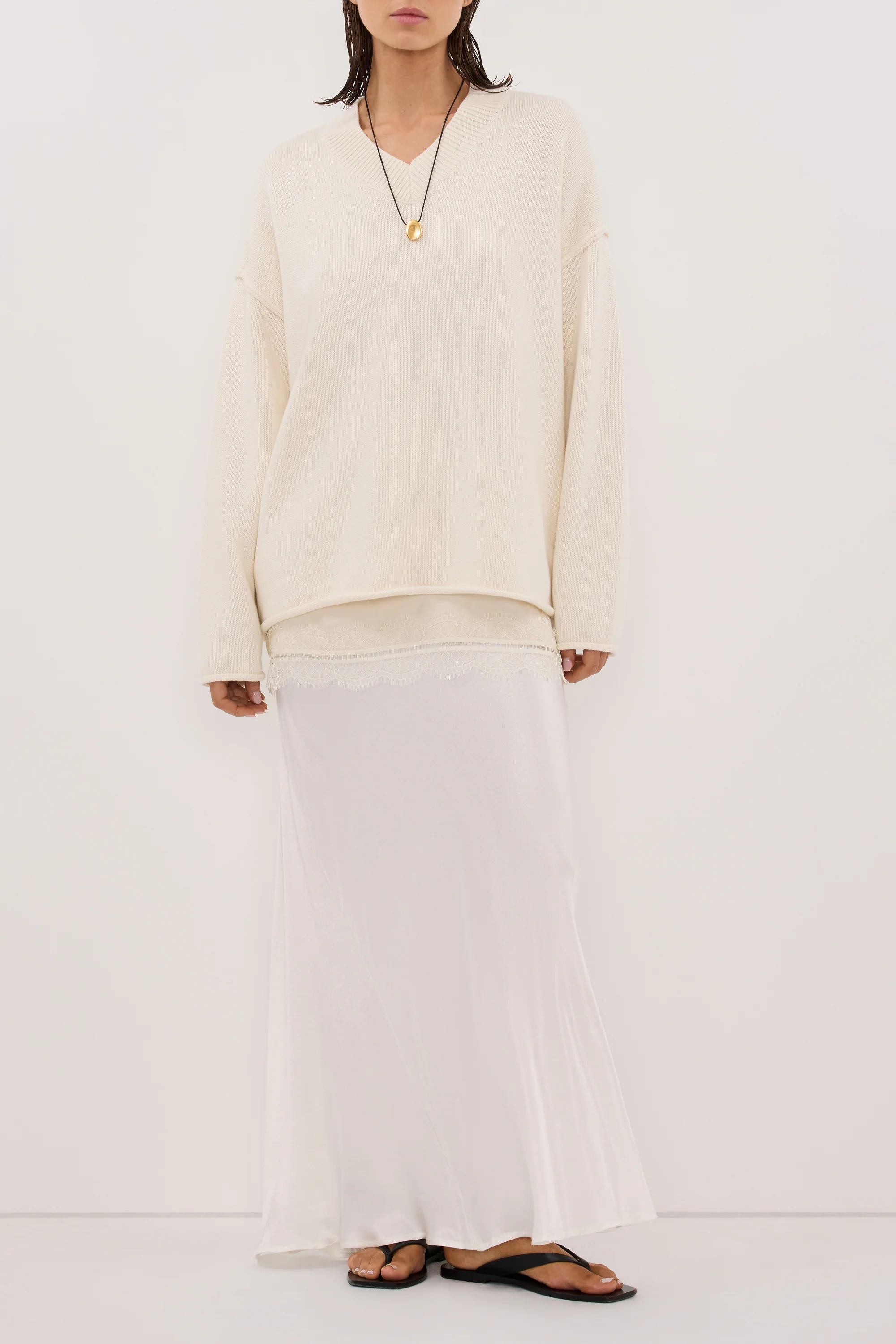 CHARLI WHITE SATIN MAXI SKIRT - Image 3