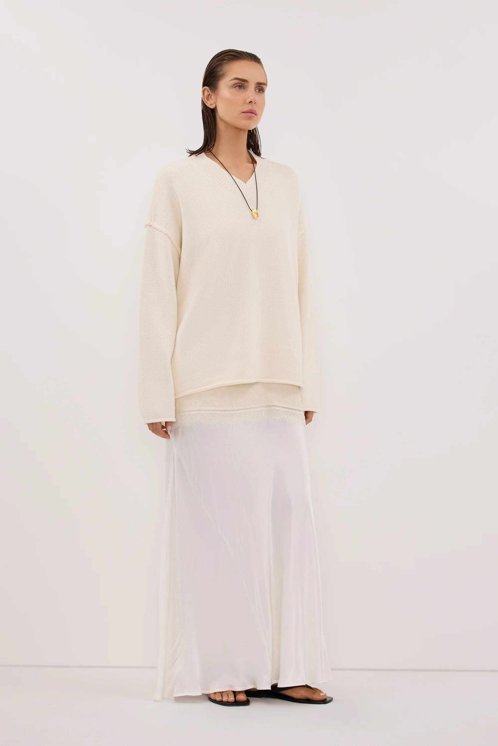 CHARLI WHITE SATIN MAXI SKIRT - Image 4