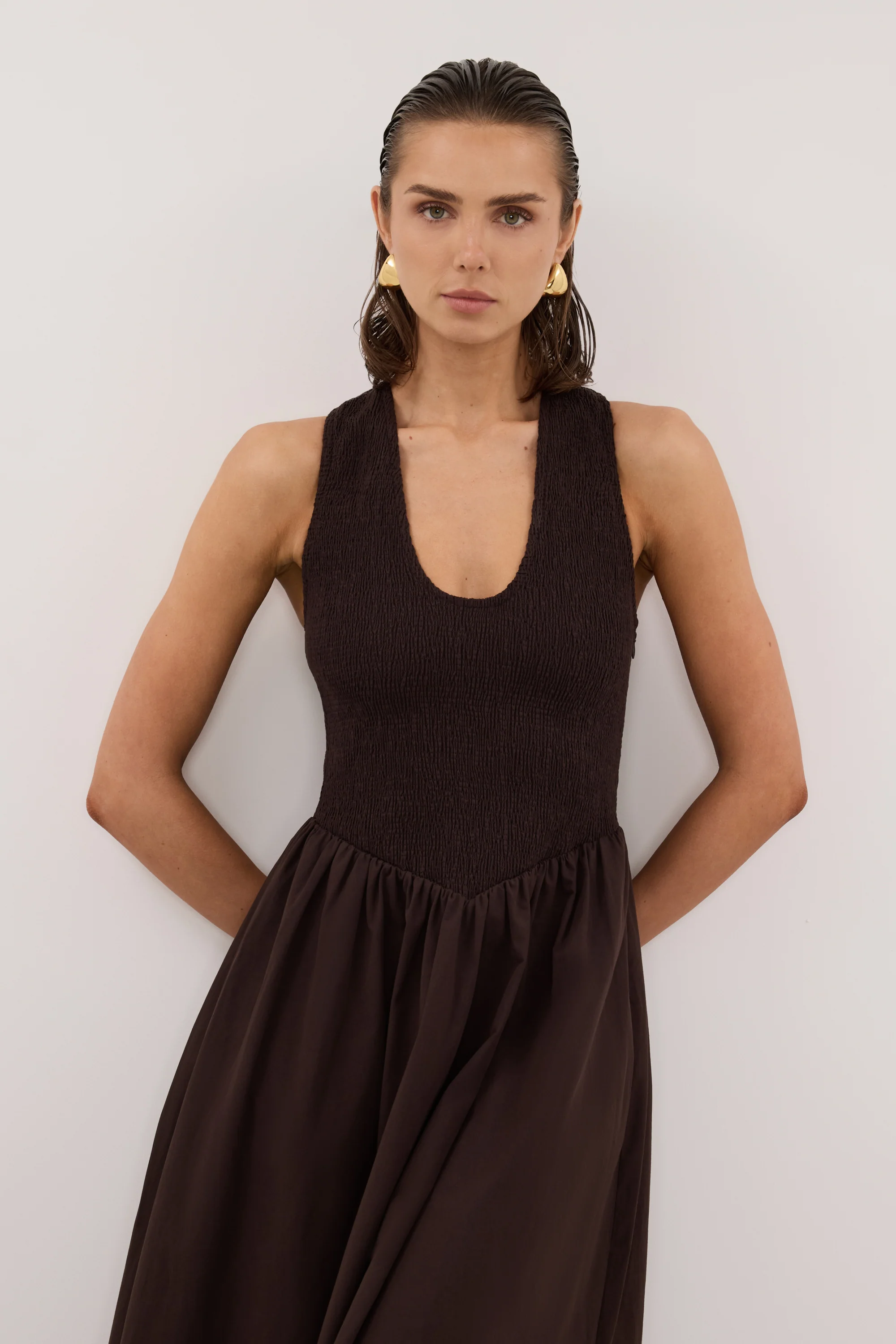 FLORENCE BURNT CHOC COTTON MIDI DRESS - Image 3