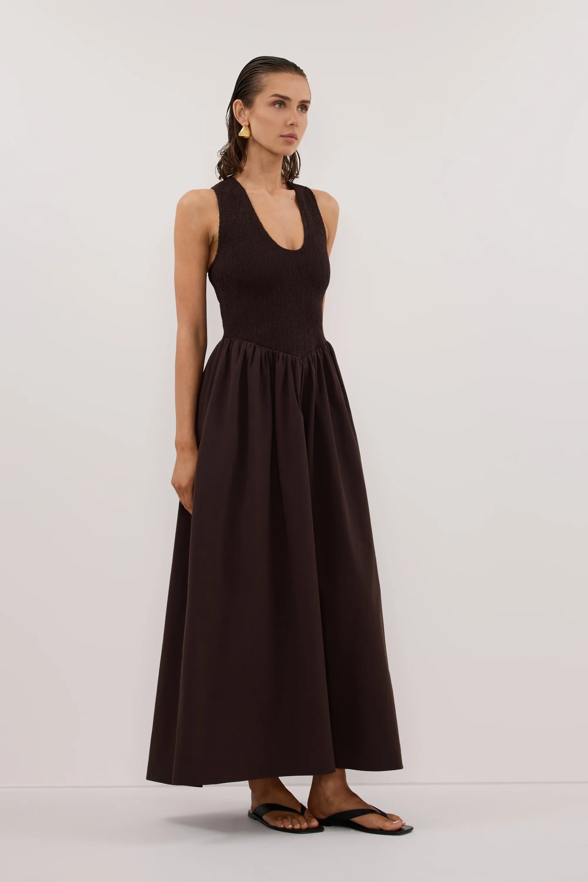 FLORENCE BURNT CHOC COTTON MIDI DRESS - Image 4