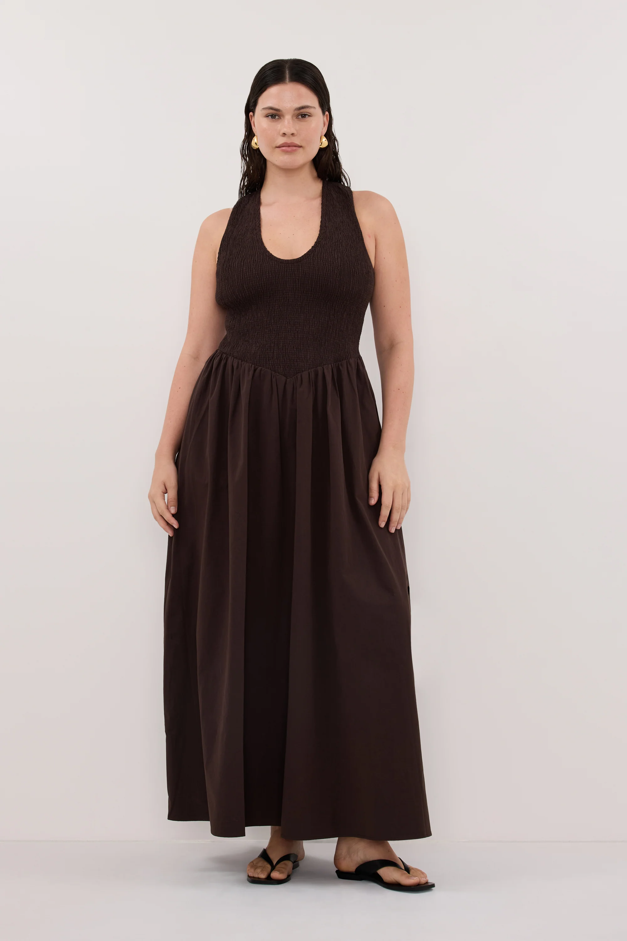 FLORENCE BURNT CHOC COTTON MIDI DRESS - Image 7