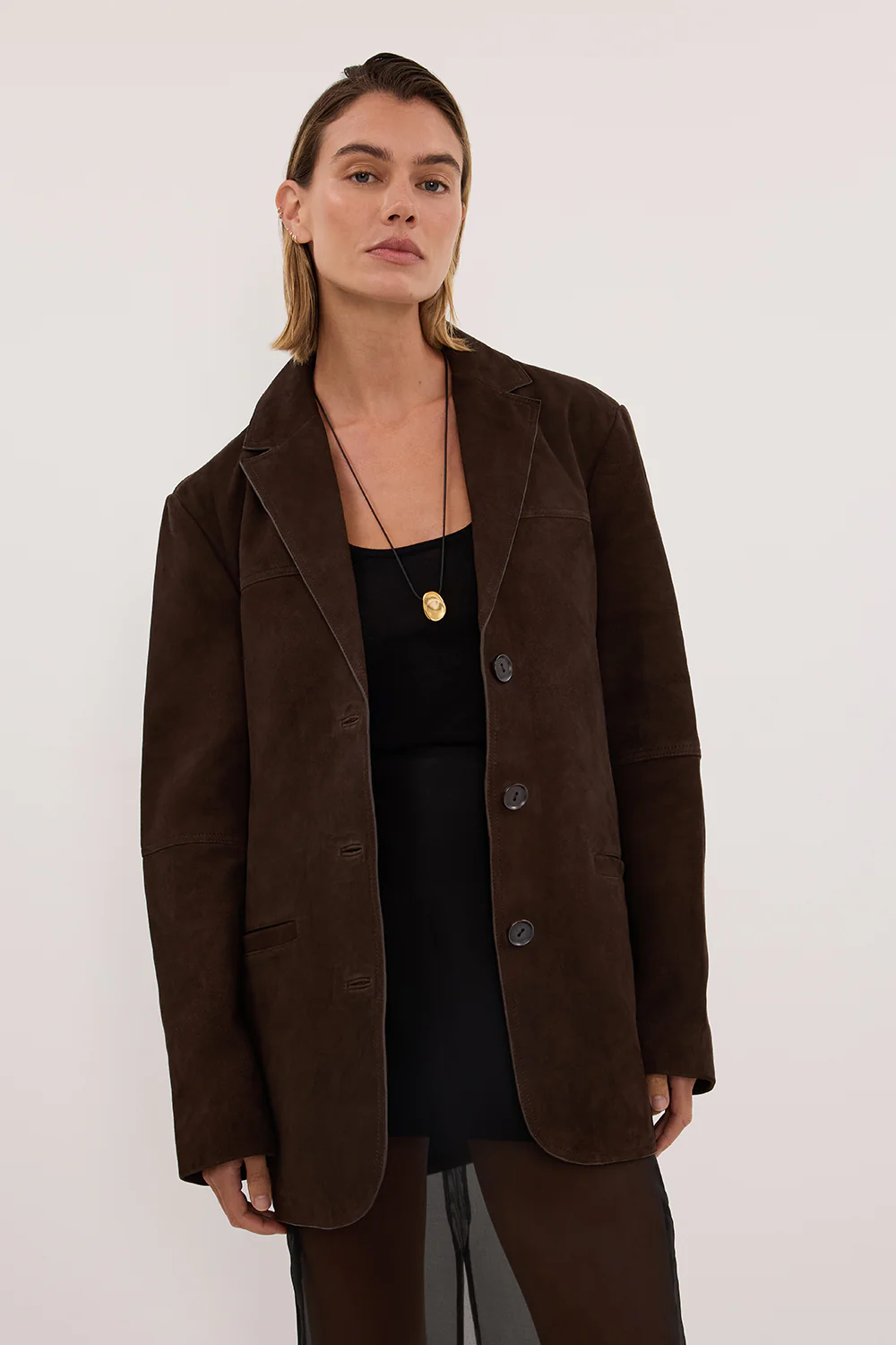 HENDRIX BITTER CHOC OVERSIZED SUEDE LEATHER JACKET - Image 3