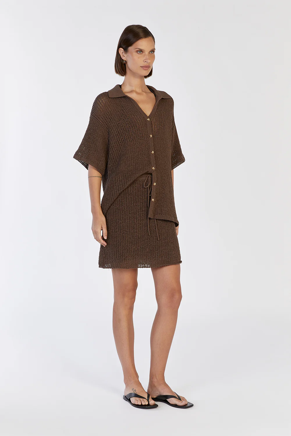 MARGOT CHOC KNIT CROCHET MINI SKIRT - Image 3